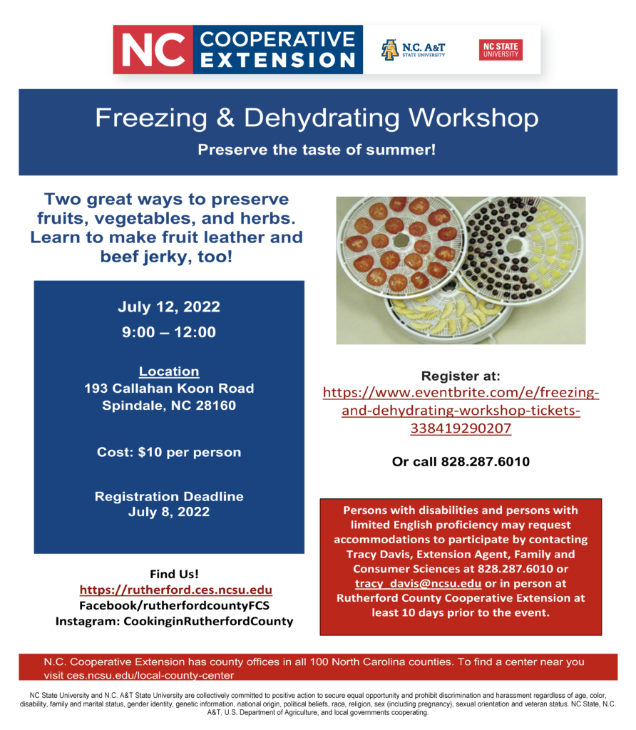 A flyer for the Freezing & Dehydrating Workshop.