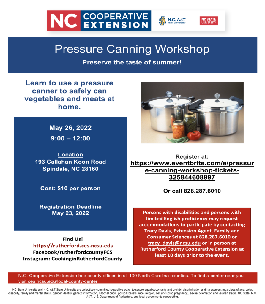A flyer for a pressure canning workshop.